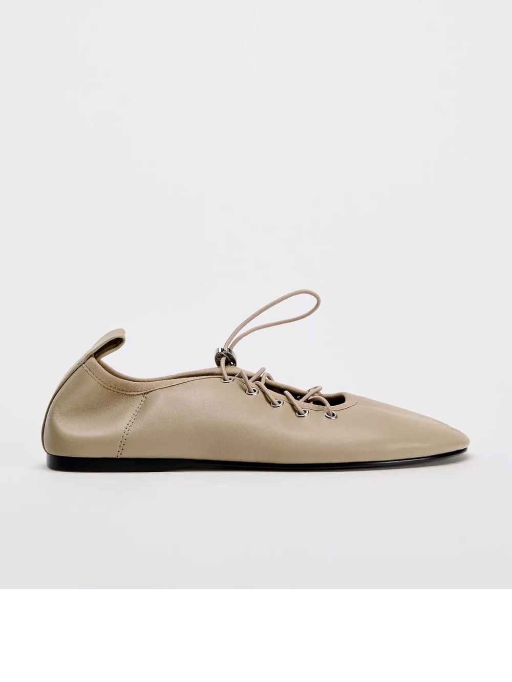 NWT Zara Genuine Leather Lace-Up Ballet Flat